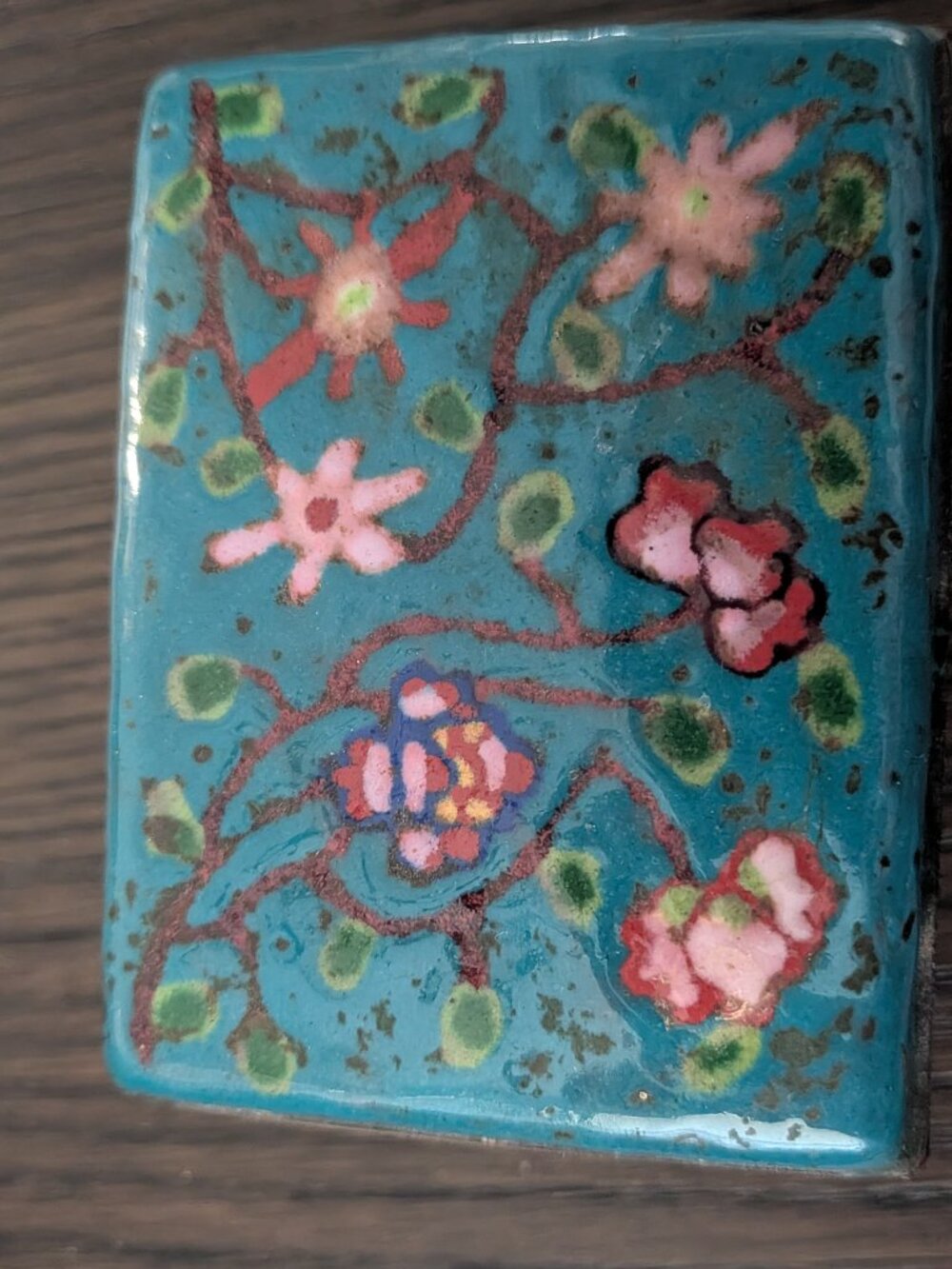 ANTIQ Chinese Canton Enamel Peony Trinket Box & Catchall Tray Set Boho Decor 3pc - Picture 11 of 16